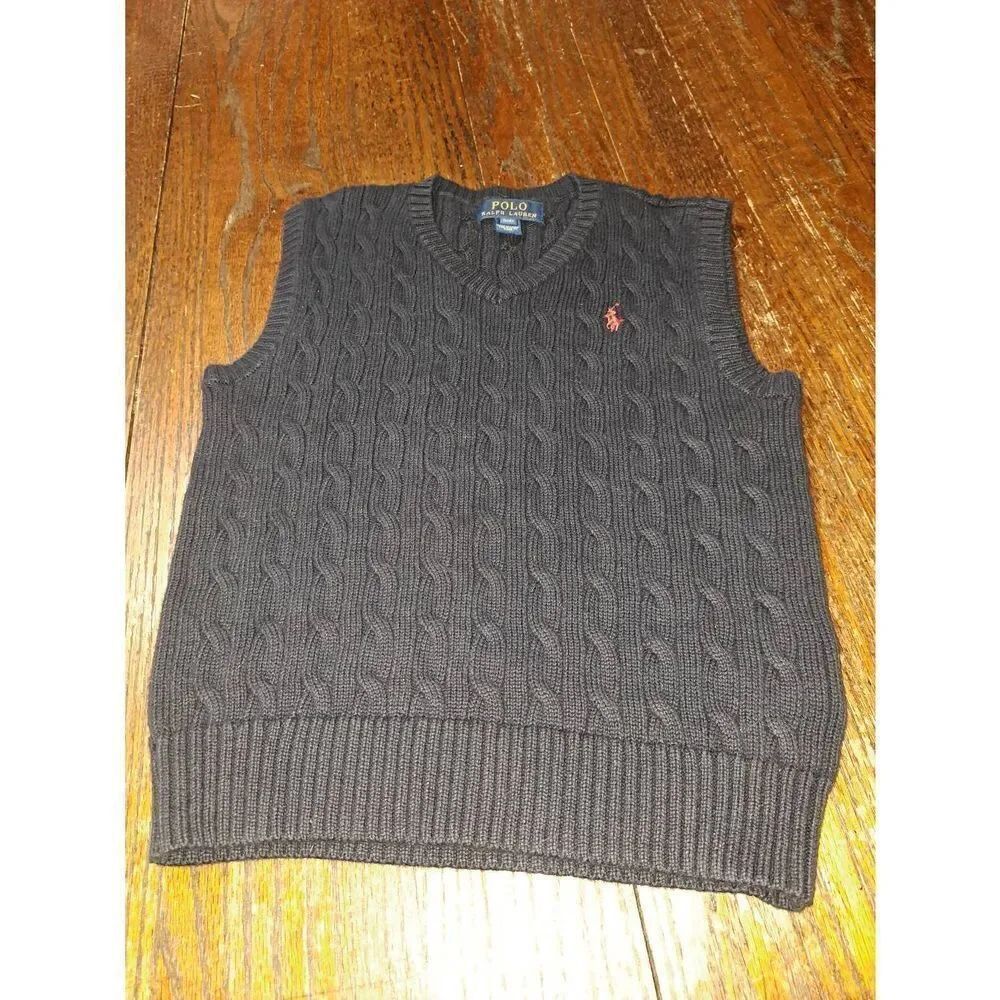 Boys Small 8 Polo Ralph Lauren Blue VNeck Sleeveless Knit Sweater Vest Cotton